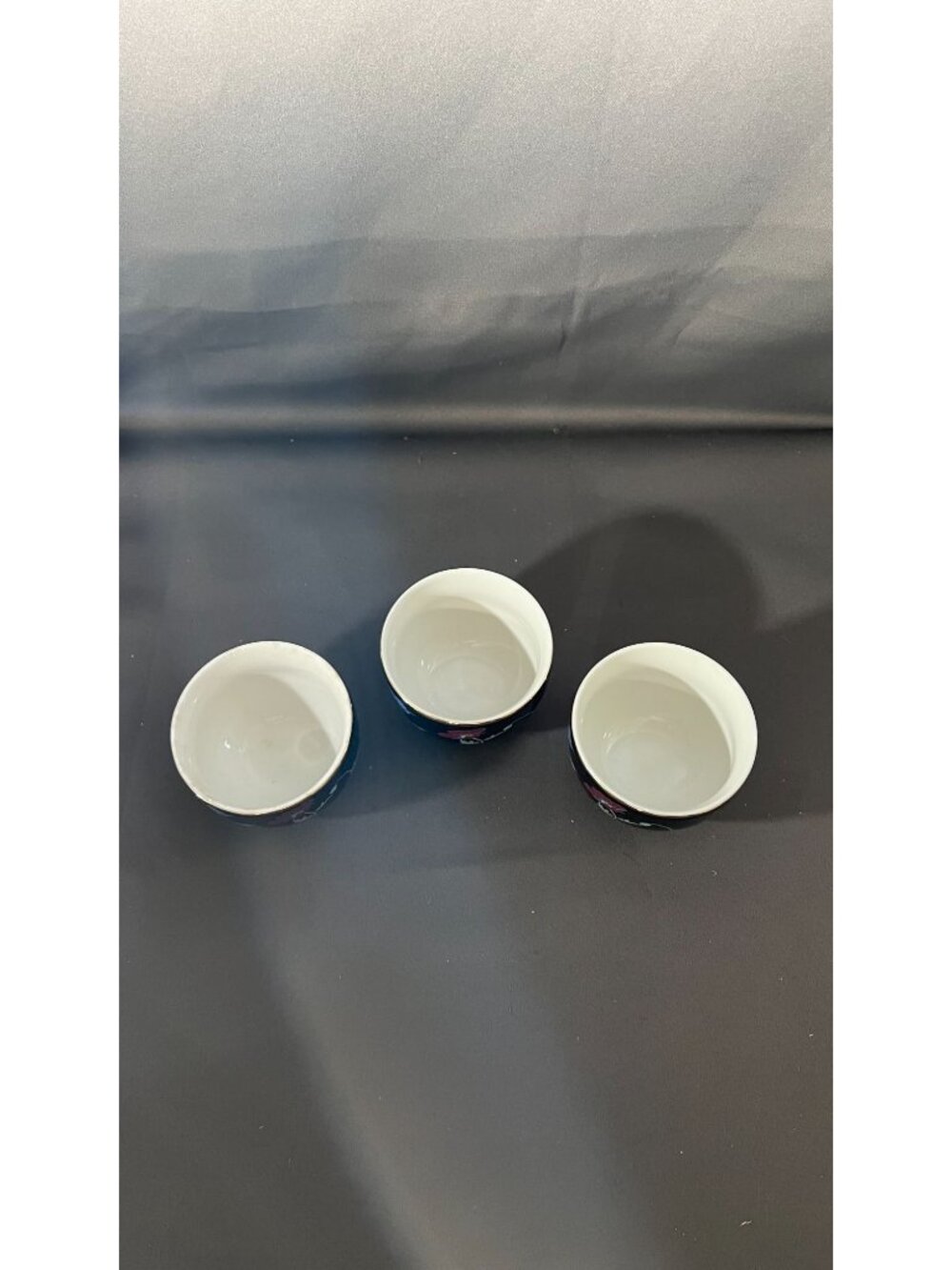 Porcelain Japanese Tea Cups Set Of 3 Black Floral Design Vintage - Picture 2 of 4